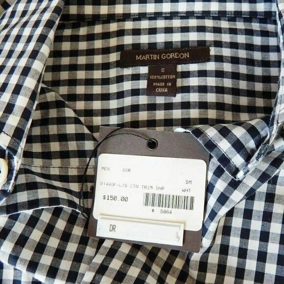 Martin Gordon Men's Navy and White Check Plaid Button Front Shirt NWT NEW $150 S - Picture 3 of 3